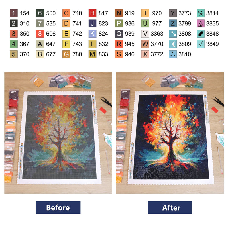 Beautiful Rainbow Tree Diamond Painting Before VS After