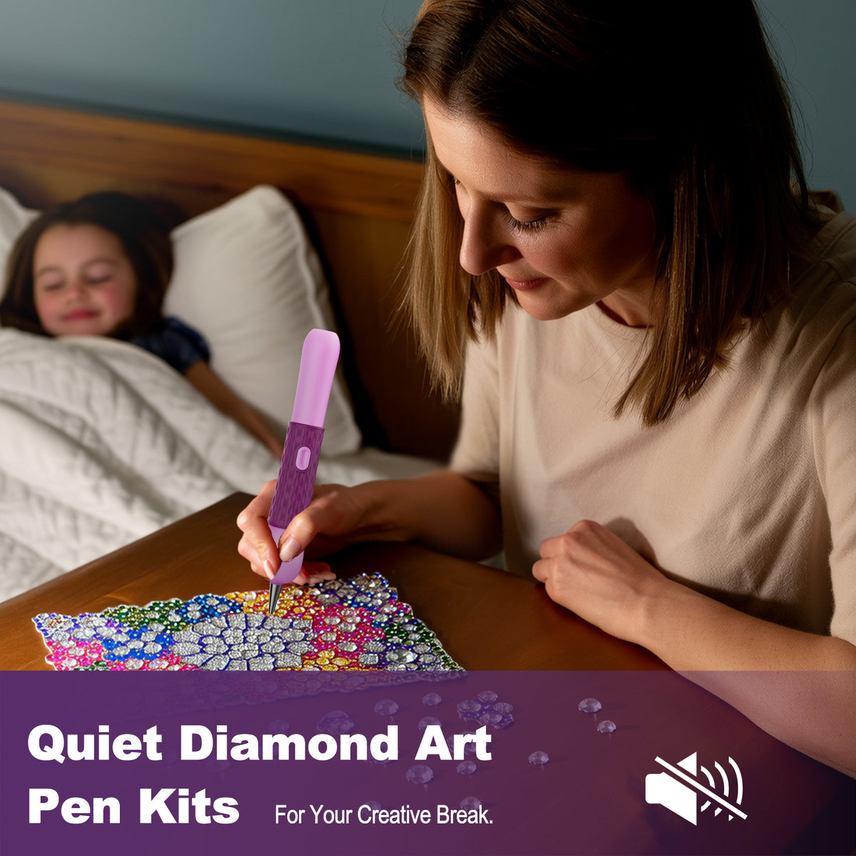 Electric Diamond Painting Pen - 3 Level Suction For Wax-Free AB Stone Setting, USB Powered Purple Pen