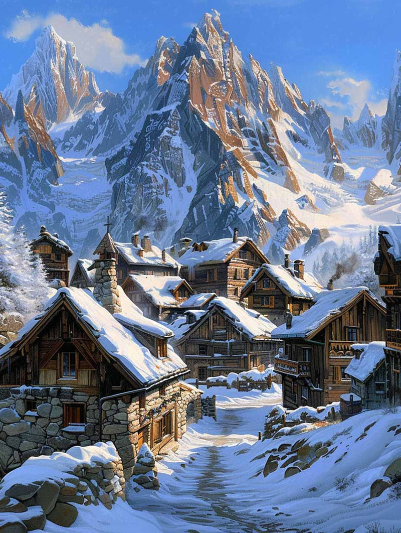 Alpine Mountain Village Diamond Painting Kit