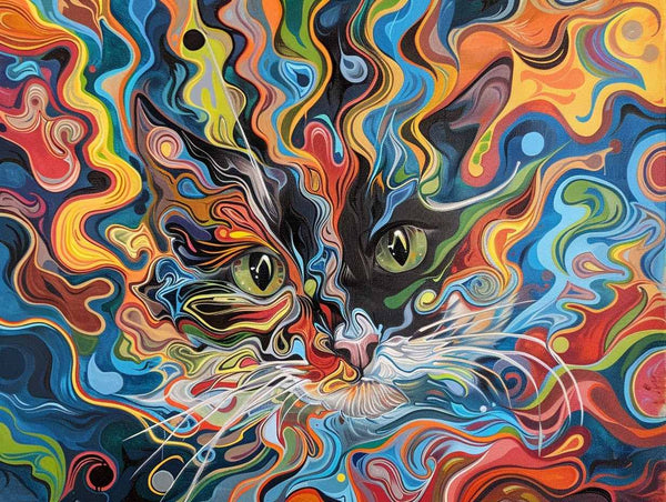 Psychedelic Swirl Cat Diamond Painting Kit