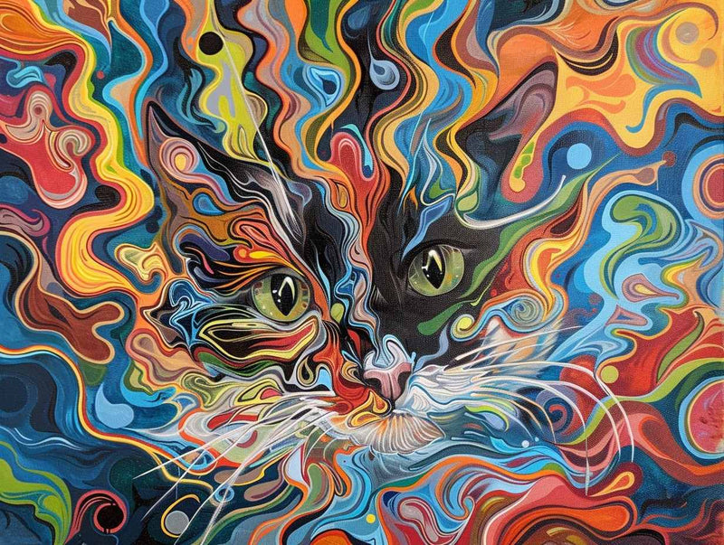 Psychedelic Swirl Cat Diamond Painting Kit