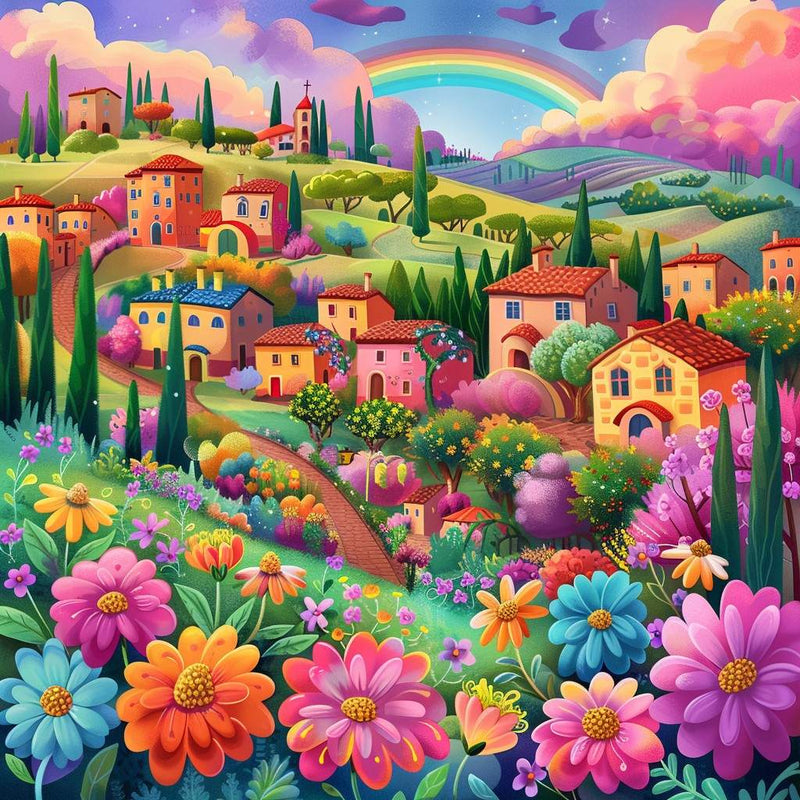 ダイヤモンドアートクラブ  Covered Village Rainbow Tuscan Village Diamond Painting Kit
