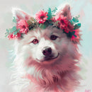 Samoyed with Flower Crown