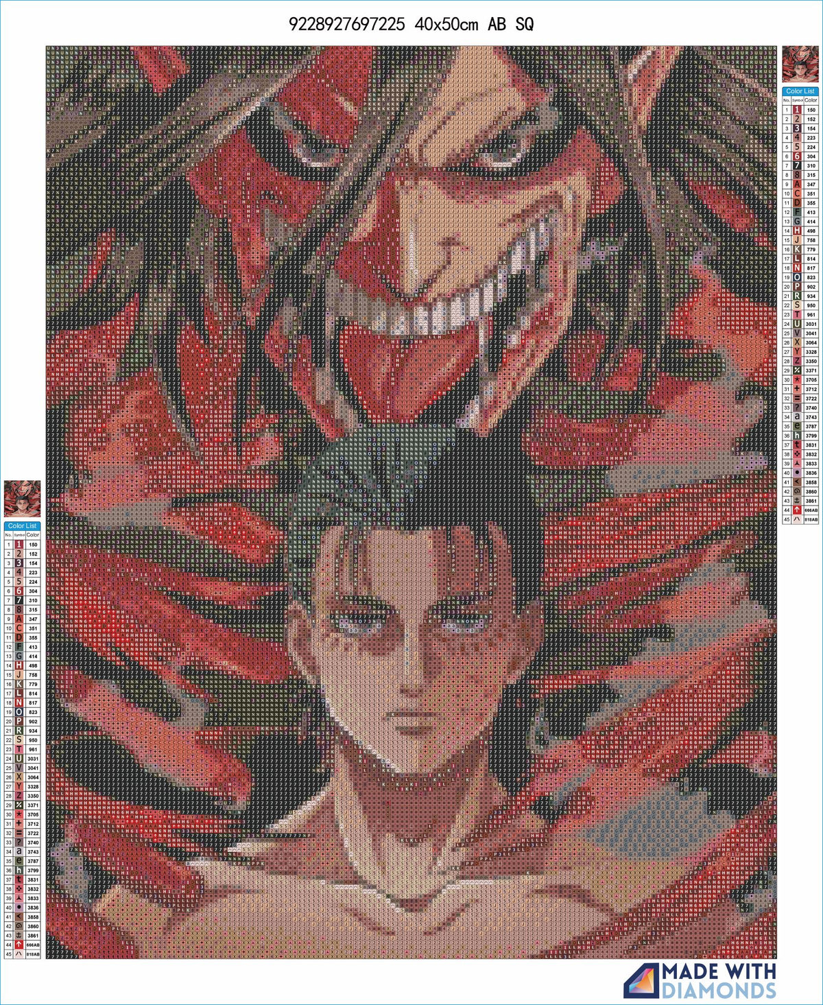 Kit Broderie Diamant 5D Attack On Titan - Diamants Ronds, Toile 40x50 Cm, Activité Créative Adulte/enfant, Décoration Murale