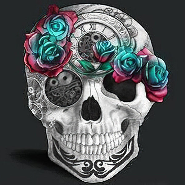 A Skull Decorated With Roses Diamond Painting Diamond Art Kit