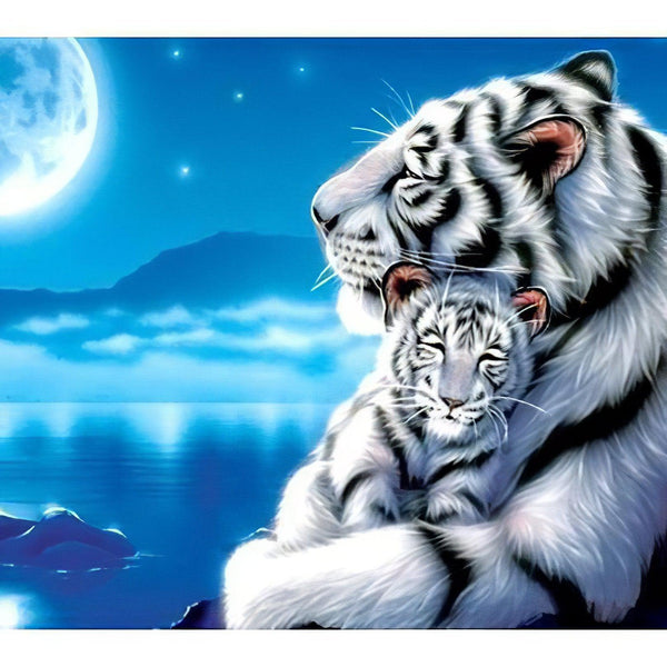 Baby White Tiger And It'S Mom Diamond Painting Diamond Art Kit