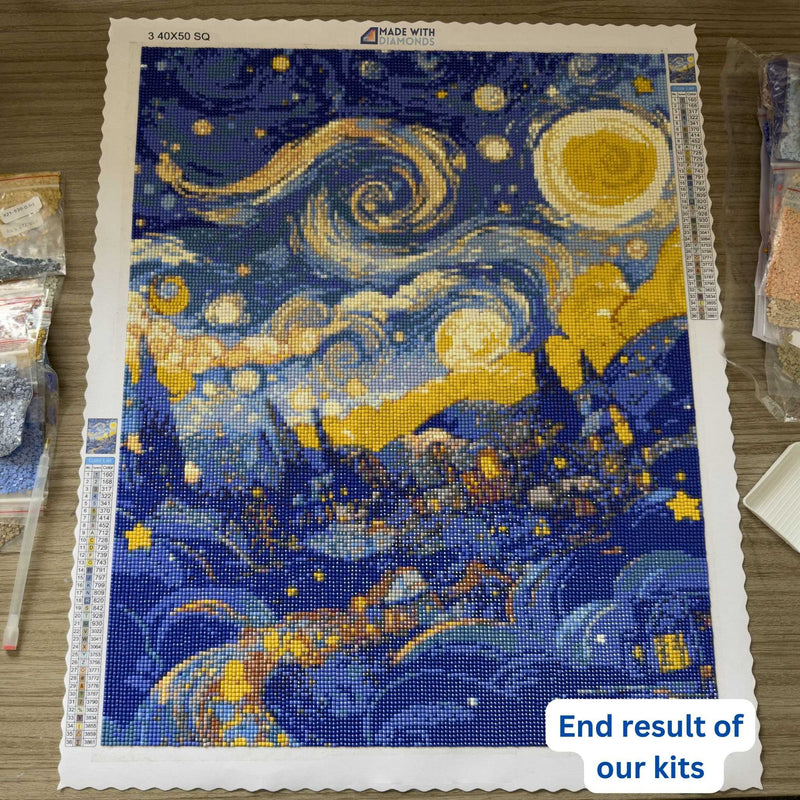 Beautiful Moon and City Diamond Painting End Result Van Gogh