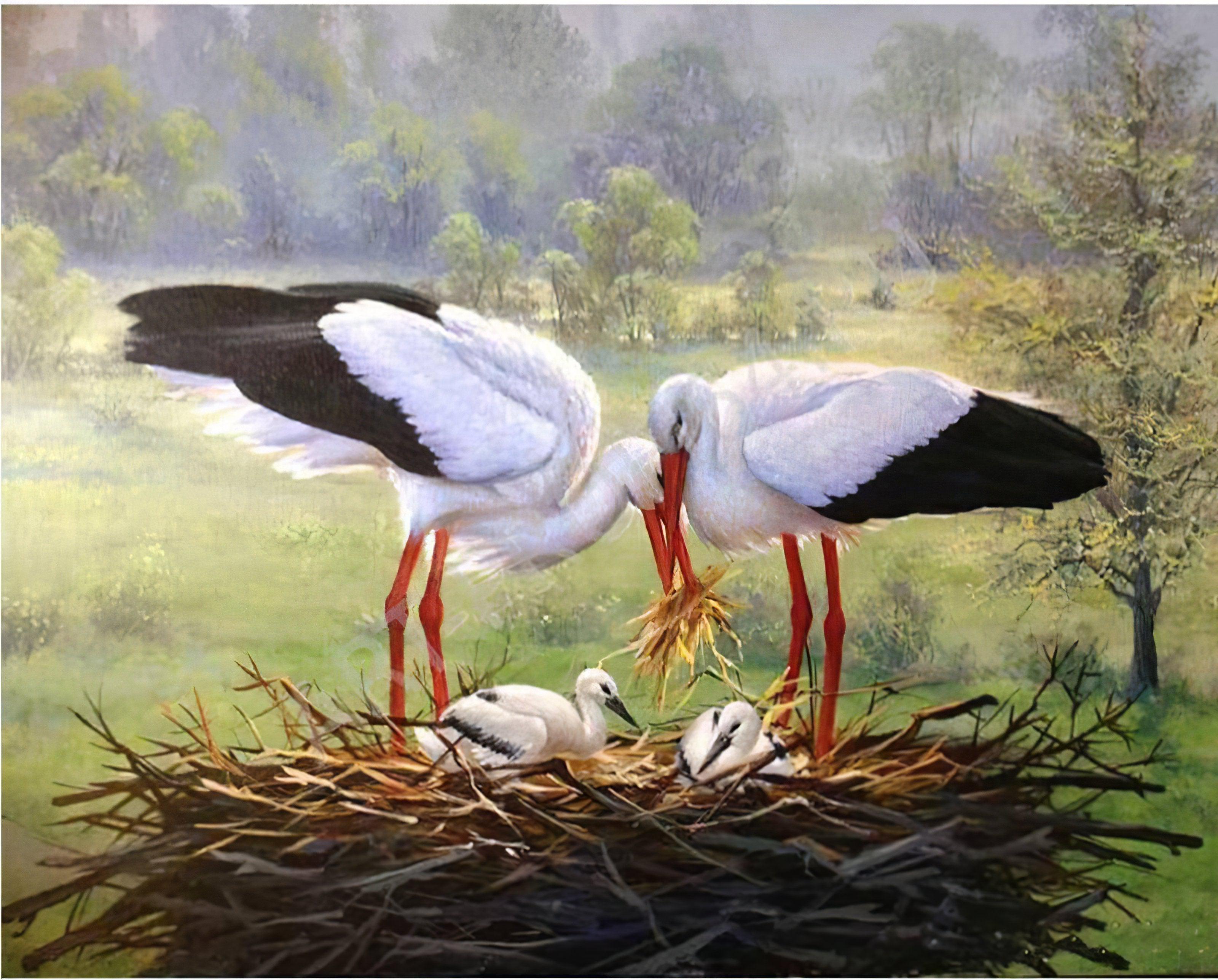 Birdhouse Of Storks | Diamond Painting Kit | Diamond Art Kit