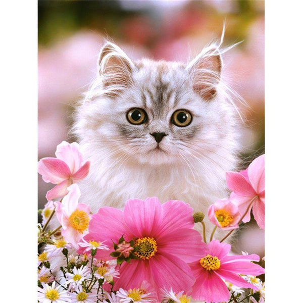 Cat With Flowers Diamond Painting Diamond Art Kit