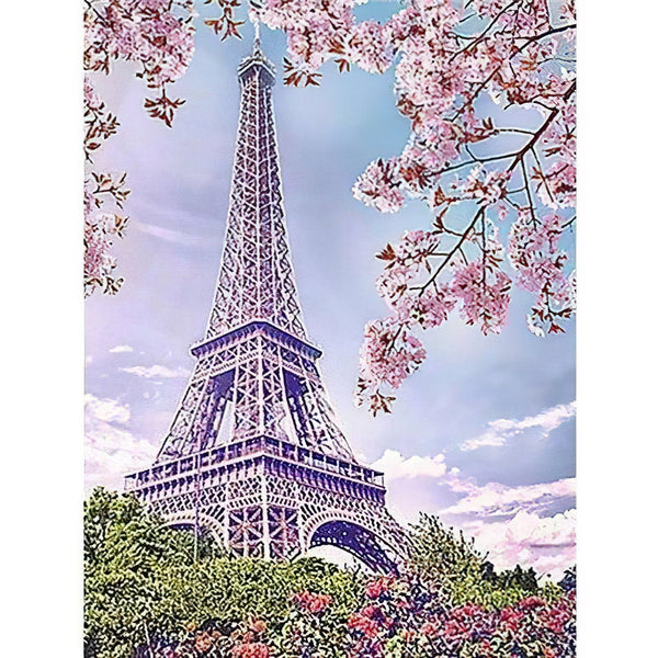 Cherry Tree Under Eiffel Tower Diamond Painting Diamond Art Kit