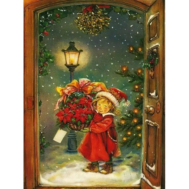 Christmas Girl With Flowers Diamond Painting Diamond Art Kit