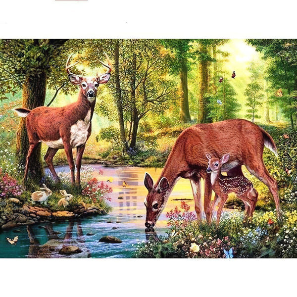 Drinking Deers Diamond Painting Diamond Art Kit