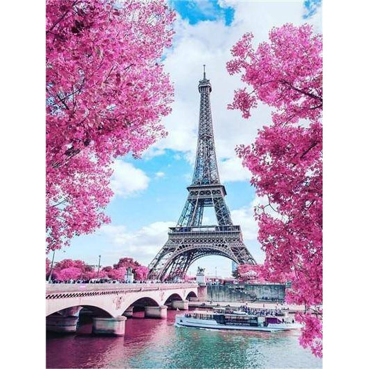 Eiffel Tower & pink flowers Diamond Painting Diamond Art Kit