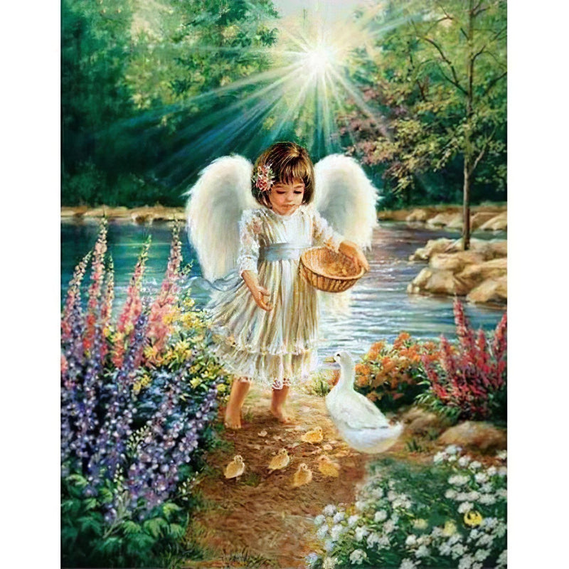 Girl Angel Feeding Duck Diamond Painting Diamond Art Kit