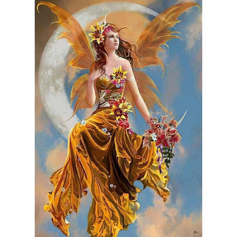 Girl Under The Moon With Flowers Diamond Painting Diamond Art Kit