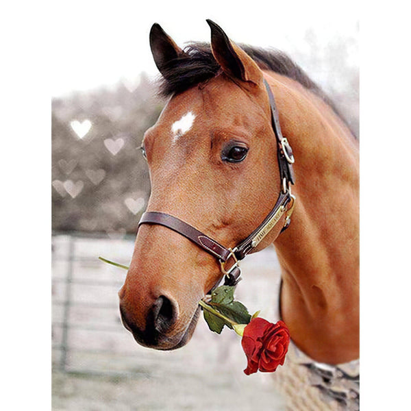 Horse With Rose In The Mouth Diamond Painting Diamond Art Kit