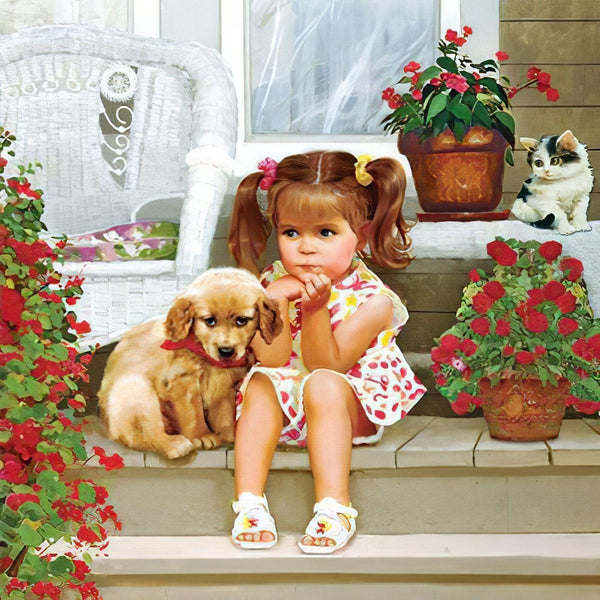 Little Girl And Her Dog Diamond Painting Diamond Art Kit