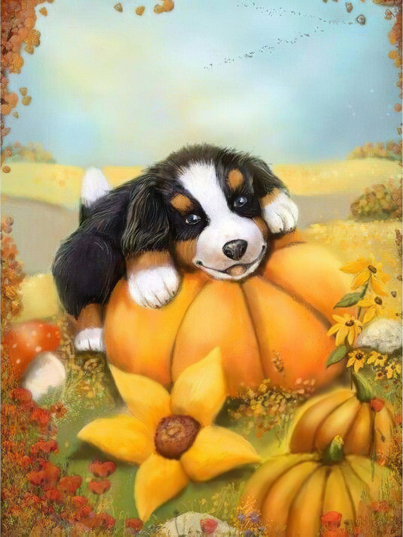 Puppy And Pumpkin Diamond Painting Diamond Art Kit