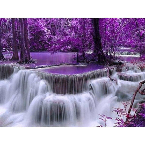 Purple Trees On Waterfall Diamond Painting Diamond Art Kit