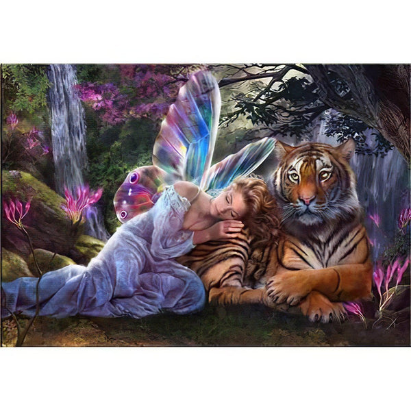 Sleeping Fairy And Tiger Diamond Painting Diamond Art Kit