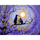 Three Cat Sitting On Tree At Moonlit Night Diamond Painting Diamond Art Kit