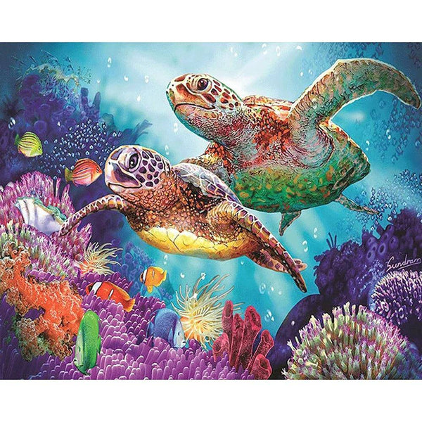 Two Sea Turtle in the Ocean Diamond Painting Diamond Art Kit