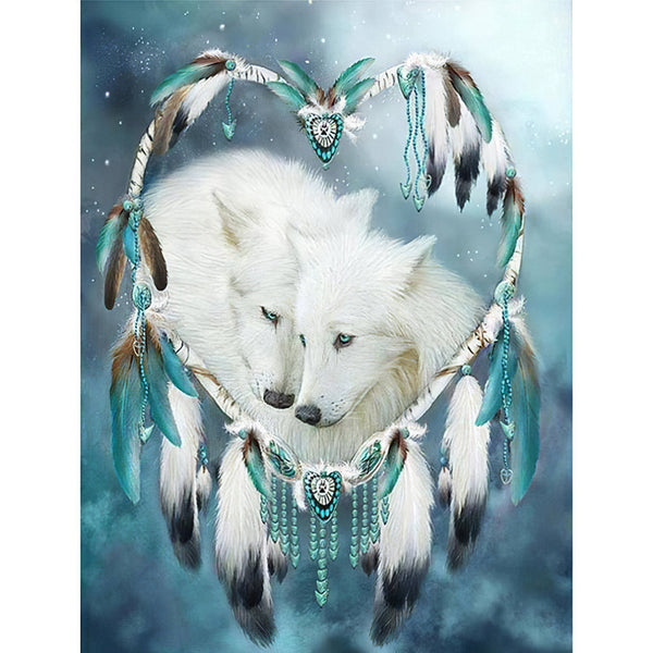 Two White Wolves Diamond Painting Diamond Art Kit