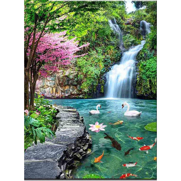 Waterfall Swan Fish Tree Diamond Painting Diamond Art Kit