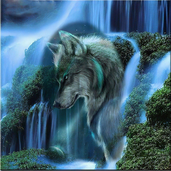 Wolf Beside A Waterfall Diamond Painting Diamond Art Kit
