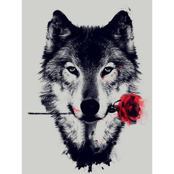 Wolf With Flower Diamond Painting Diamond Art Kit