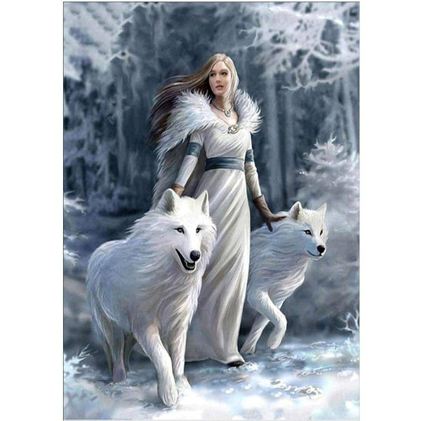 Wolves and Woman Diamond Painting Diamond Art Kit