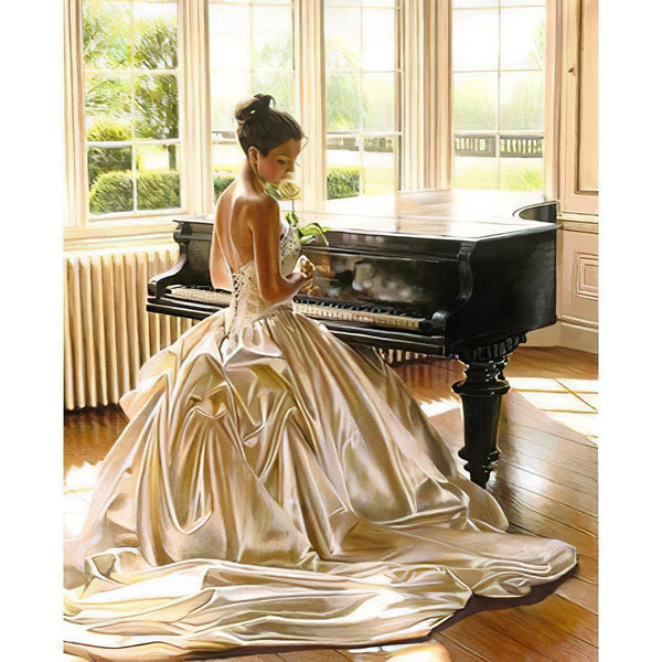 Young Lady With Piano Diamond Painting Diamond Art Kit