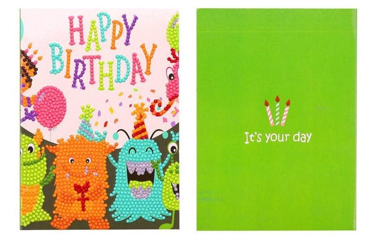 Birthday Card Little Cute Monsters-Made with Diamonds